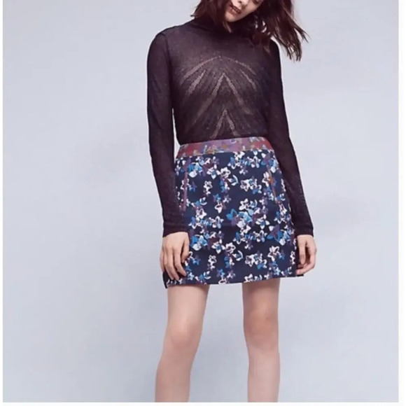 Anthropologie Maeve Cardana Mini Skirt Floral Brocade  Blue Purple Size US 4 - Picture 1 of 9